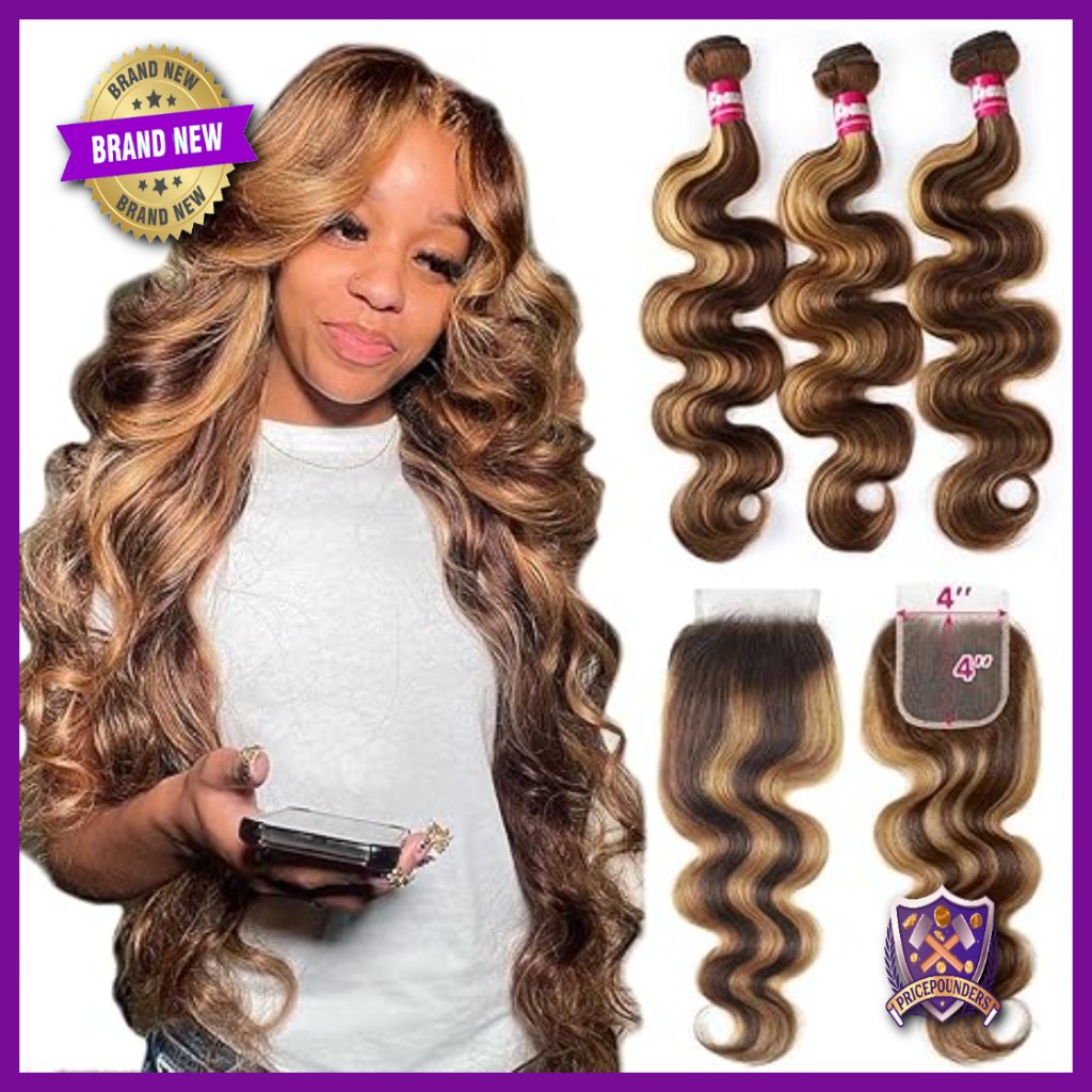 Human Hair Bundles With Lace Closure, Body Wave, 100% Virgin Brazilian Hair